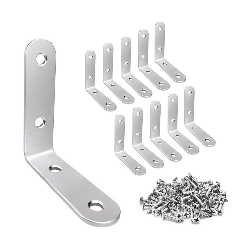 LuckIn 20 Pcs L Bracket Stainless Steel Corner Brace Sets, 90 Degree Right Angle Shelf Brackets with Screws for Wood Furniture, Chairs, Table, 50mm x 50mm, Silver, 2 Inch - Image 1